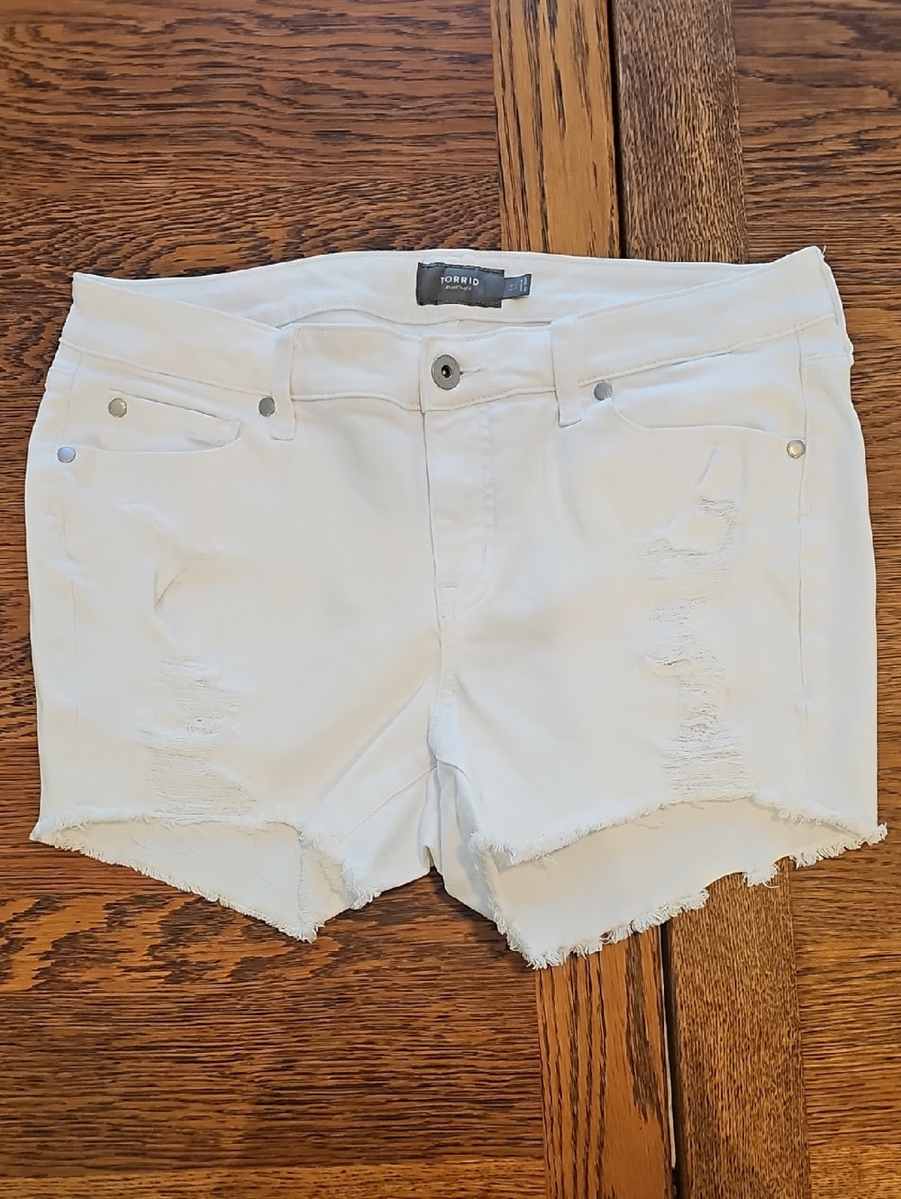 torrid White Distressed Frayed Hem Denim Shorts